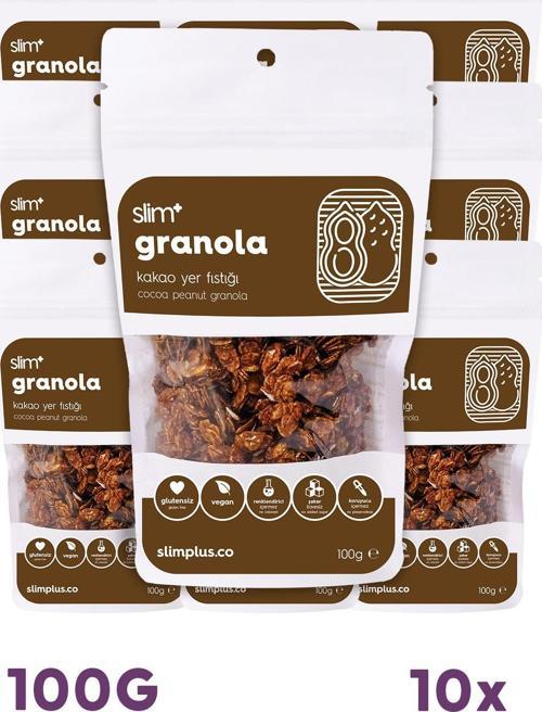 10 Paket Kakao Yer Fıstığı Glutensiz İlave Şekersiz Vegan Granola 100gr