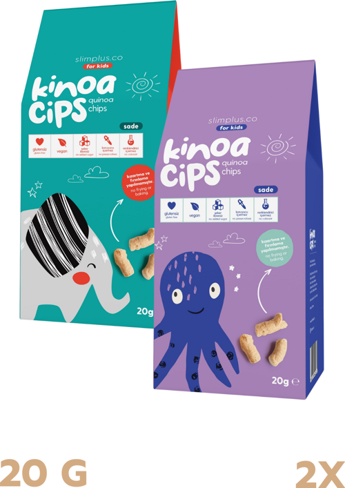 2 Paket 20 GR. Sade Kinoa Cips For Kids Tatlı Fil ve Bebek Ahtapot