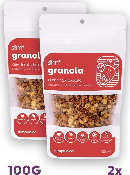2 Paket Çikolata Çilek Fındık Glutensiz İlave Şekersiz Vegan Granola 100gr