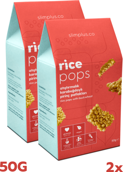 2 Paket Glutensiz Vegan Rice Pops Atıştırmalık Karabuğdaylı Pirinç Patlakları 50G