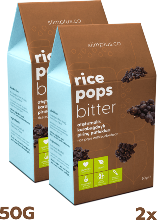 2 Paket Glutensiz Vegan Rice Pops Bitter Atıştırmalık Kakaolu Karabuğdaylı Pirinç Patlakları 50G
