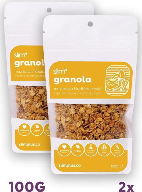 2 Paket Muz Tarçın Hindistan Cevizi Glutensiz İlave Şekersiz Vegan Granola 100gr