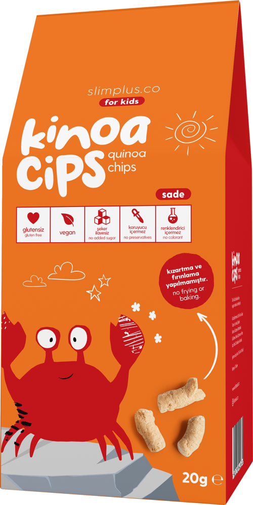 5 Paket 20G Sade Kinoa Cipsi for Kids Glutensiz Vegan Yağsız Cips Çocuklara Özel Ambalaj Neşeli Yengeç