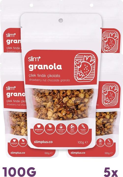 5 Paket Çikolata Çilek Fındık Glutensiz İlave Şekersiz Vegan Granola 100gr