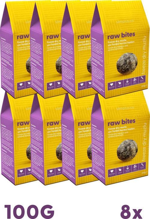 8 Paket Freeze Dry Muz Kaplı Glutensiz Vegan Yerfıstıklı Hurma Topları Raw Bites 100G