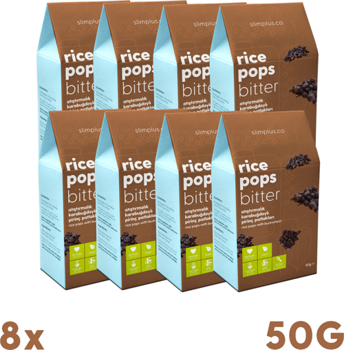 8 Paket Glutensiz Vegan Rice Pops Bitter Kakaolu Karabuğdaylı Pirinç Patlakları 50G