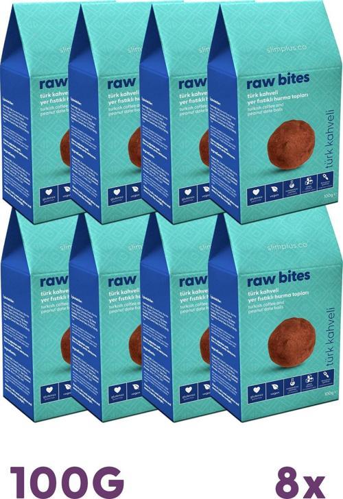8 Paket Türk Kahveli Glutensiz Vegan Yerfıstıklı Hurma Topları Raw Bites 100G
