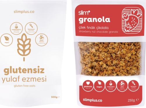 Çikolata Çilek Fındık Glutensiz İlave Şekersiz Vegan Granola 250G ve 500G Yulaf Ezmesi Paketi