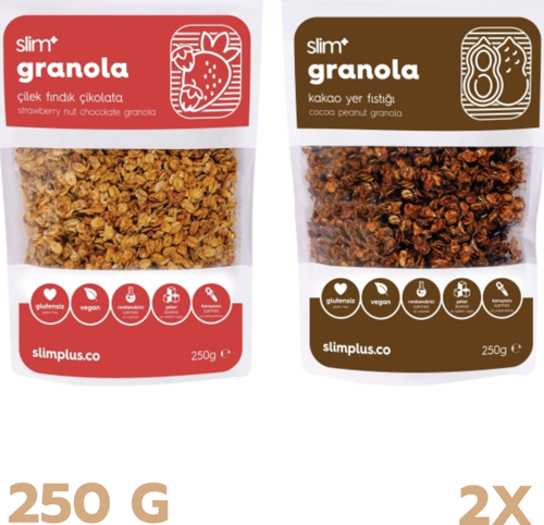 Glutensiz Granola Mix Paket Çilek Granola 250G ve Kakao Granola 250G