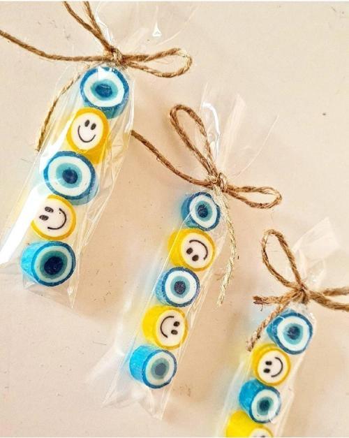 Sarı Mavi Desenli Doğum Günü Baby Shower Parmak Şeker 100 Adet