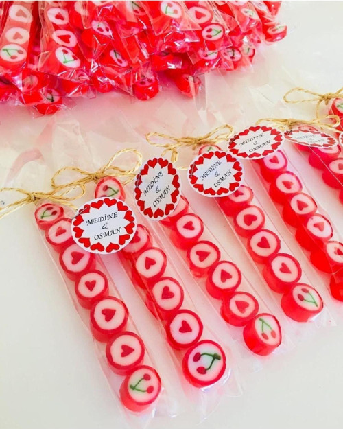 Kırmızı Desenli Parmak Lolly 50 Adet