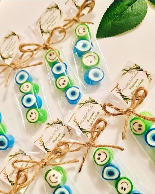 Yeşil Gülenyüz Desenli Doğum Günü Şeker 50 Adet