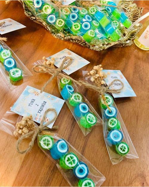 Mavi - Yeşil Desenli Düğün, Babayshower, Doğum Günü, Mevlit, Nikah, Nişan Şekeri 100 Adet