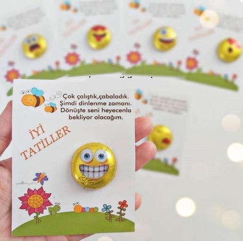 İyi Tatiller- Okul- Çocuk- Karne Emoji Çikolata Hediyesi 50 Adet