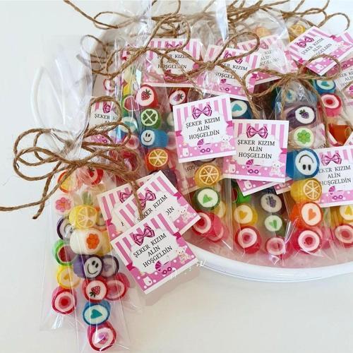Pembe Kız Bebek Desenli Düğün, Babyshower, Doğum Günü, Mevlit, Nişan Şekeri 10 Adet