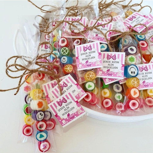 Pembe Kız Bebek Desenli Düğün, Babyshower, Doğum Günü, Mevlit, Nişan Şekeri 100 Adet