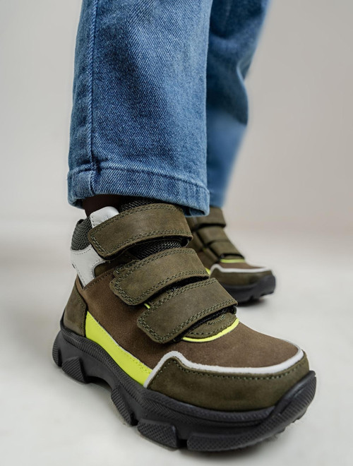 Erkek Çocuk Haki Hakiki Deri Anatomik Trekking Bot