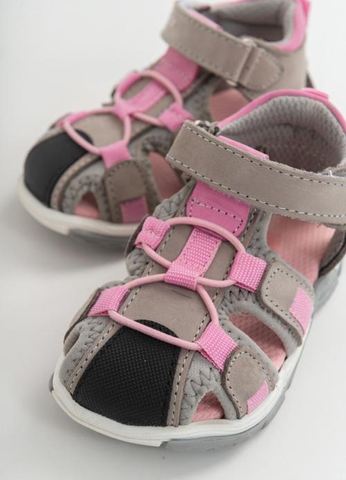 Unisex Çocuk Gri-Pembe Deri Ortopedik Outdoor Çocuk Sandalet