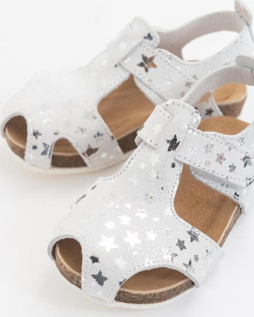 Unisex Çocuk Yıldızlı Gümüş Deri Ortopedik Destekli Çocuk Sandalet