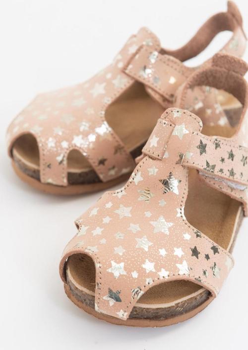 Unisex Çocuk Yıldızlı Pudra Deri Ortopedik Destekli Çocuk Sandalet