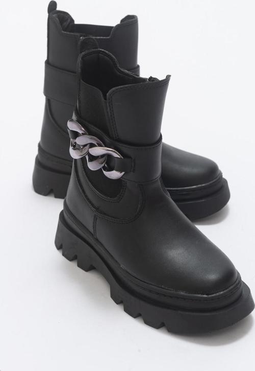 Kız Çocuk Siyah Suni Deri Anatomik Günlük Bot