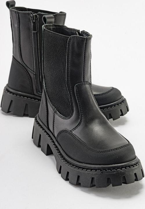 Kız Çocuk Siyah Hakiki Deri Anatomik Postal