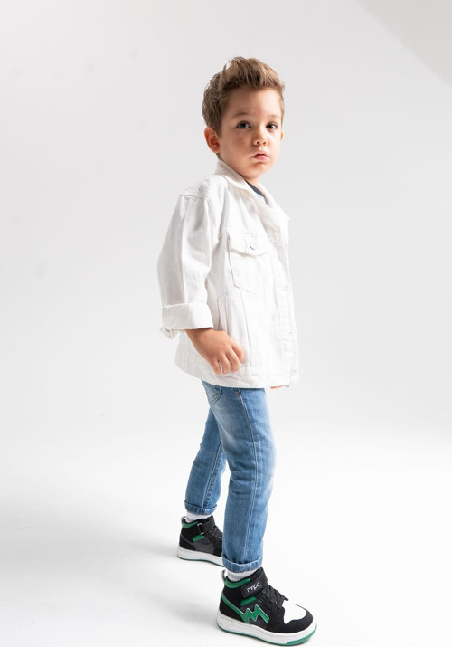 Unisex Çocuk Siyah-Yeşil Hakiki Deri Anatomik Sneakers Bot