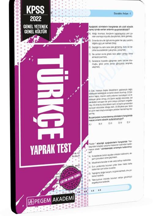 2022 KPSS Genel Yetenek Genel Kültür Türkçe Yaprak Test