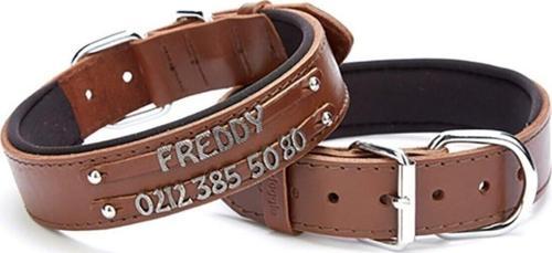Yumuşak Dokulu Çift Isimlikli Köpek Boyun Tasması Kahverengi Sbt-3515 M