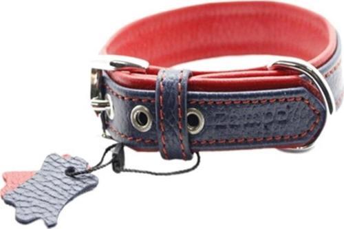 Yumuşak Dokulu Gerçek Deri Flatiron Köpek Boyun Tasması Lacivert Kırmızı 4X72 Cm