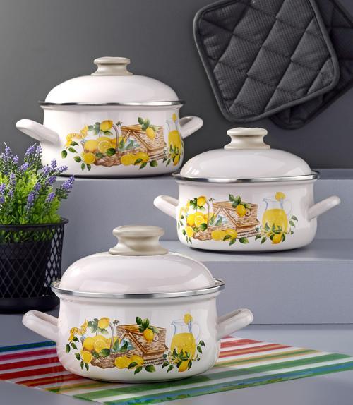Emaye 6 Parça Krem Set Emaye Kapakli  - Li̇mon Dekor