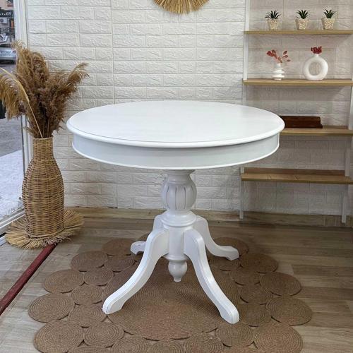 100 cm Açılır Yuvarlak Baba Ayaklı Yemek Masası, Mutfak Masası Mat Beyaz