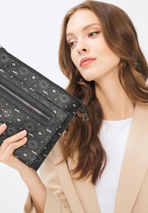 Kadın Basic Clutch Çanta Monogram Desen Siyah Gri (4034SG) 214031
