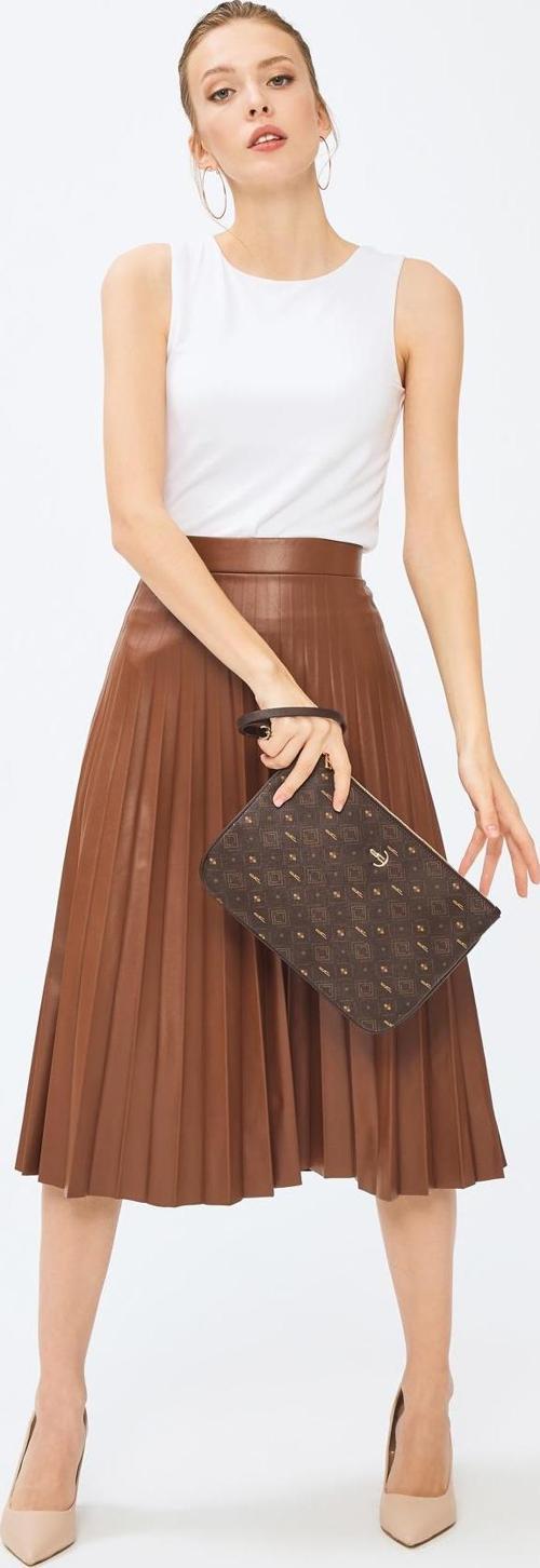 Kadın Basic Clutch Çanta Monogram Desenli Kahverengi 214002