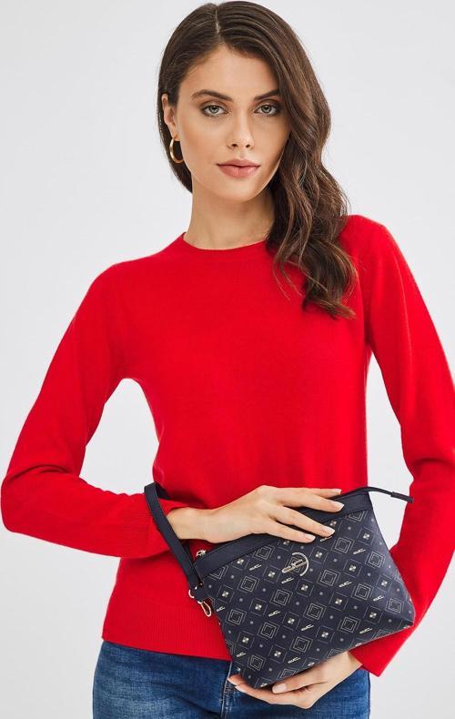 Kadın Basic Clutch Çanta Monogram Desenli Logolu Lacivert Beyaz (4010L) 214009