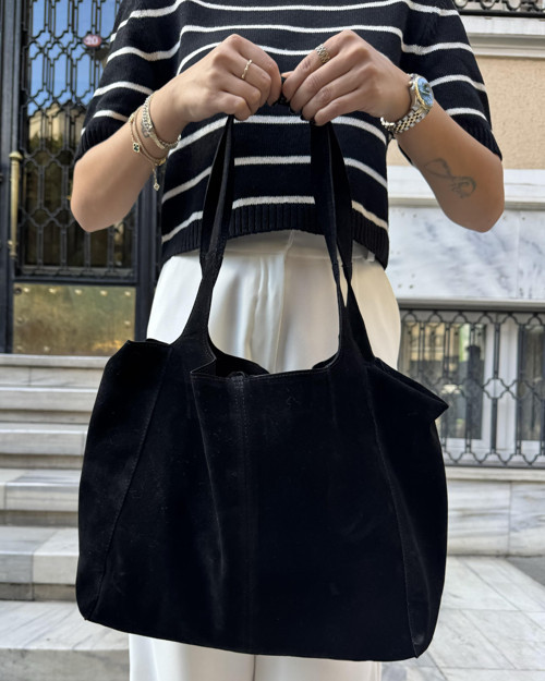 Yumuşak Dokulu Süet Oversize Çanta Siyah