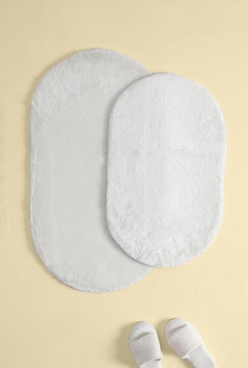 Puffy 2li Kaydırmaz Oval Banyo Paspas Takımı - Ekru