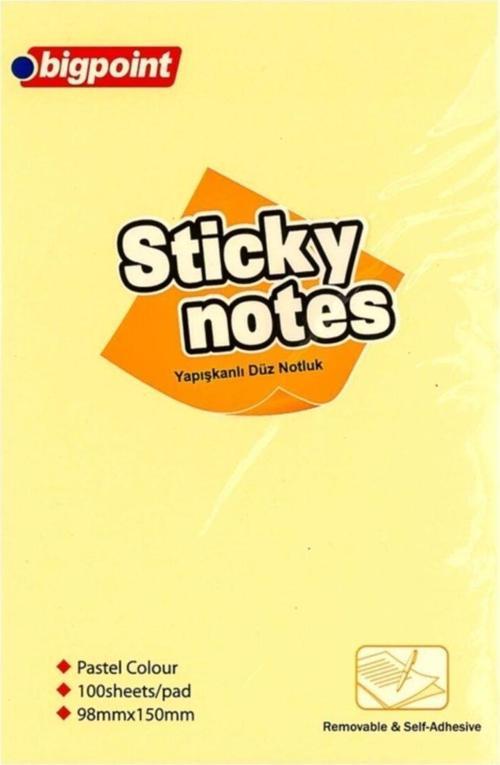 Yapışkanlı Not Kağıdı Düz 100X150Mm Sarı 1 Adet