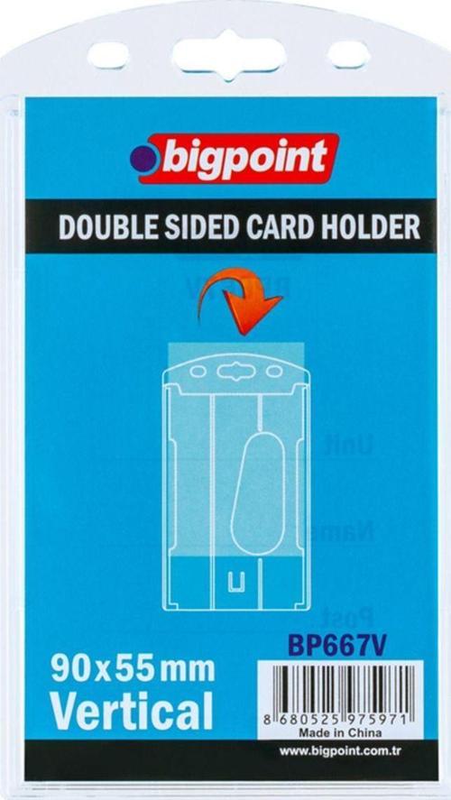 Çift Taraflı Kart Kabı Yaka Kartı Dikey Şeffaf 55X90Mm 5 Li Poşet