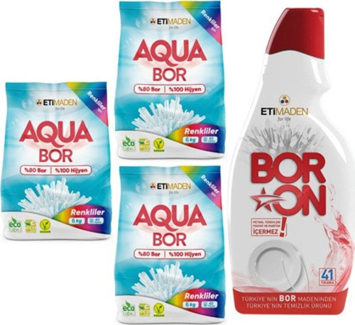 Aquabor Toz Çamaşır Deterjanı 6 Kgx3 Renkliler + Jel Bulaşık