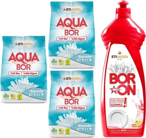 Aquabor Toz Çamaşır Deterjanı 6Kg X3 Beyazlar + Boron Elde Bulaşık