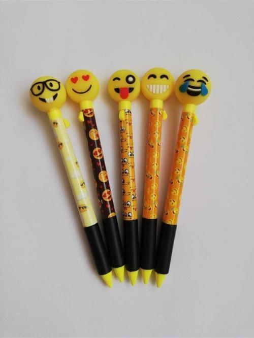 Sevimli Gülen Yüz Emoji Figürlü 0.7 Uçlu Kalem 5'Li Set