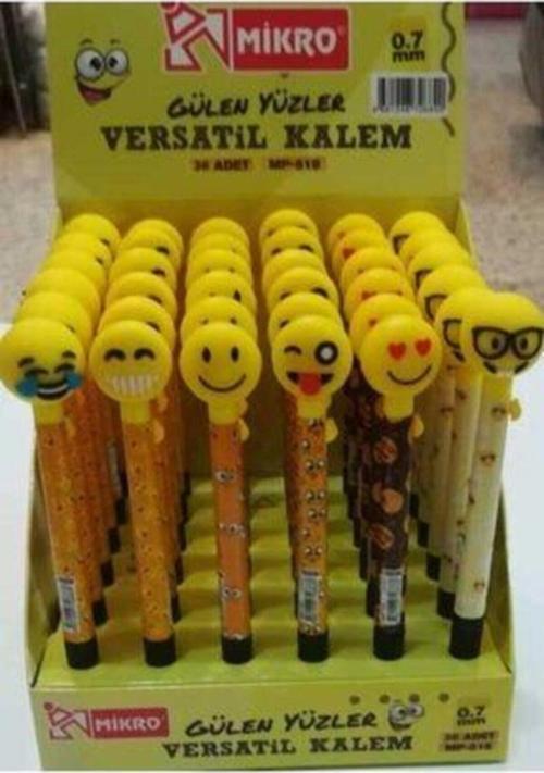 Sevimli Gülen Yüz Emoji Figürlü 0.7 Uçlu Kalem (6 Adet)