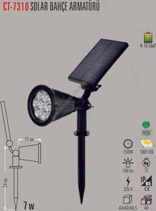 7W YEŞİL Solar Bahçe Armatürü Çim Kazıklı (Güneş Enerji Şarjlı)