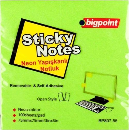 Yapışkanlı Not Kağıdı 75X75Mm Neon Yeşil 12'Li Paket