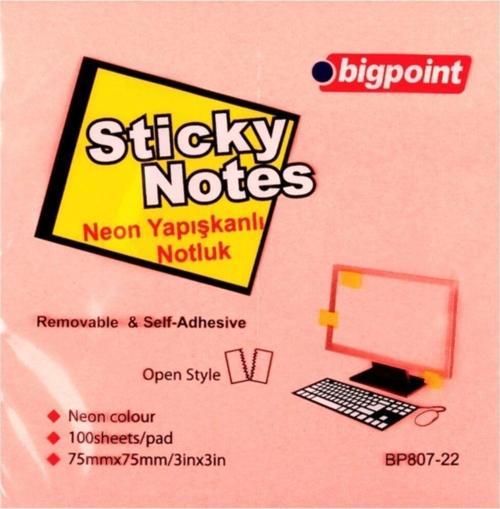 Yapışkanlı Not Kağıdı 75X75 Mm Neon Pembe 12'Li Paket