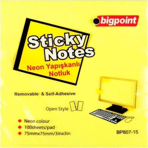 Yapışkanlı Not Kağıdı 75X75Mm Neon Sarı 12'Li Paket