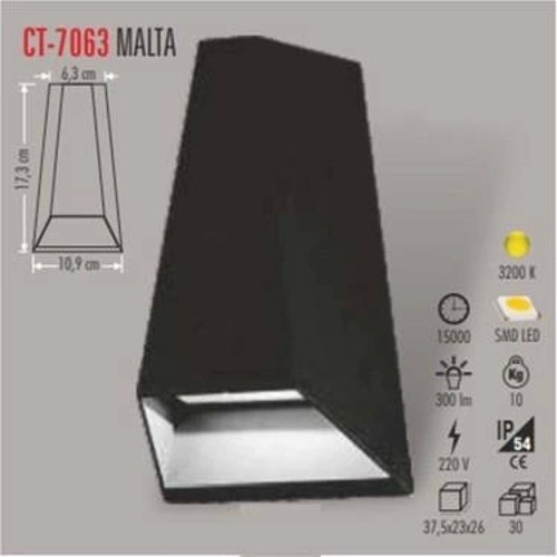 MALTA LED BAHÇE 6W DUVAR APLİK 3200K GÜNIŞIĞI ÇİFT TARAFLI