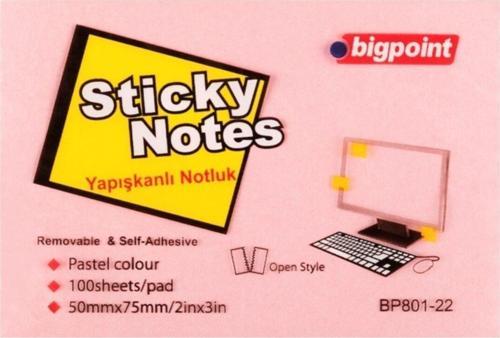 Yapışkanlı Not Kağıdı 75X50 Mm Pembe Bp801 - 22 (12 Li Paket)