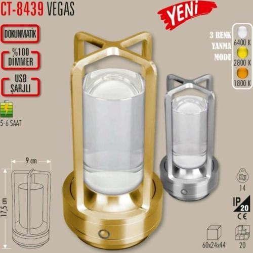 Şarjlı Ledli VEGAS Masa Lambası Gold 3 Renk Işık Abajur